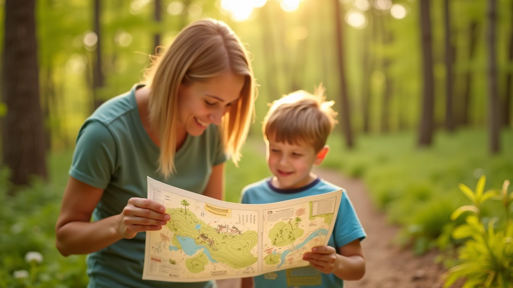 Family looking at hiking map